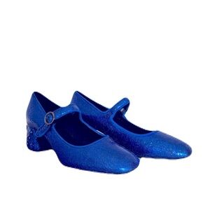 Geox Respira Metallic Blue Mary Jane Block Cosplay Jewel Block Heel 37.5 7